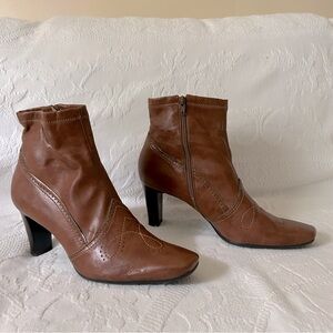 Franco Sarto Tan Faux Leather Ankle Boots - 3" Heel